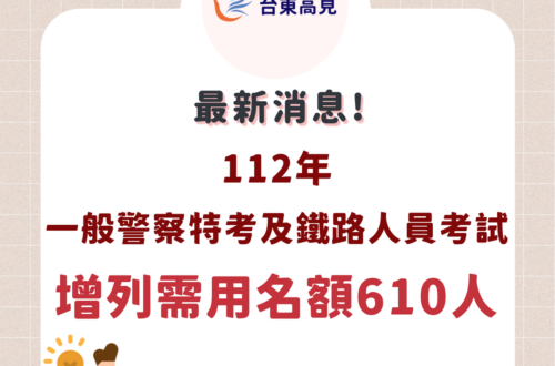 112年一般警察特考、鐵路人員考試增列需用名額610人