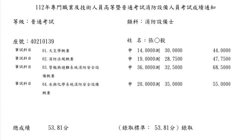 張O毅成績單