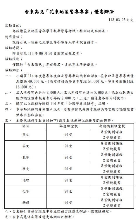 花東警專專案2024